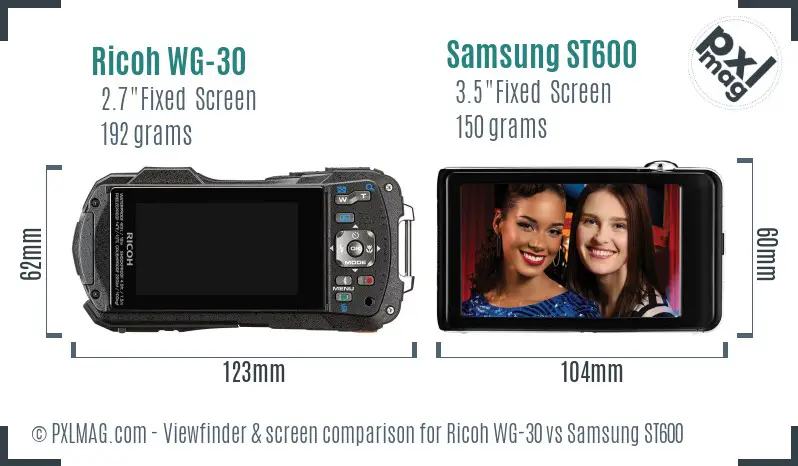 Ricoh WG-30 vs Samsung ST600 Screen and Viewfinder comparison