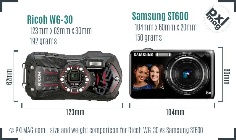 Ricoh WG-30 vs Samsung ST600 size comparison