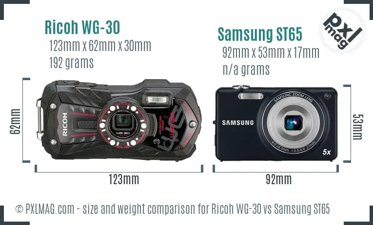 Ricoh WG-30 vs Samsung ST65 size comparison