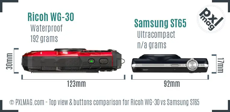 Ricoh WG-30 vs Samsung ST65 top view buttons comparison