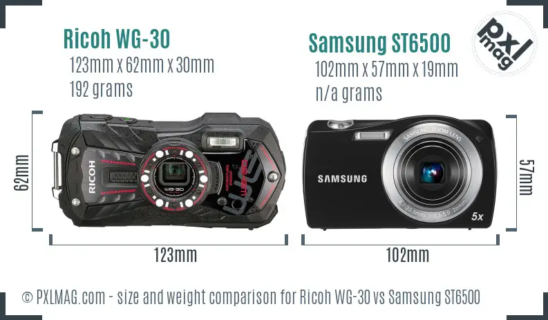 Ricoh WG-30 vs Samsung ST6500 size comparison