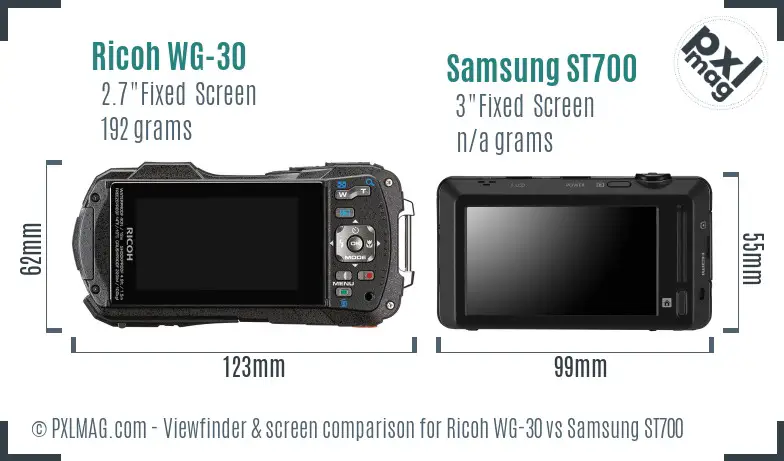 Ricoh WG-30 vs Samsung ST700 Screen and Viewfinder comparison