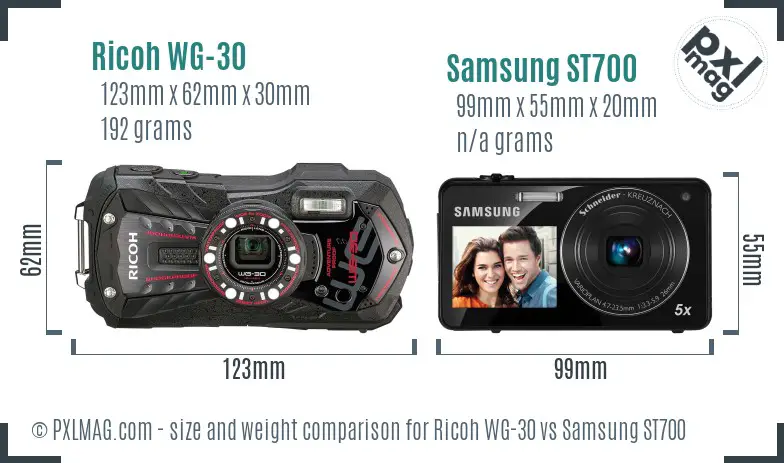 Ricoh WG-30 vs Samsung ST700 size comparison