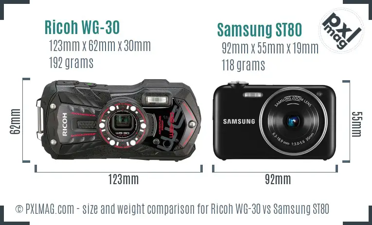 Ricoh WG-30 vs Samsung ST80 size comparison