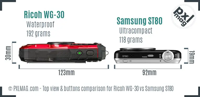 Ricoh WG-30 vs Samsung ST80 top view buttons comparison