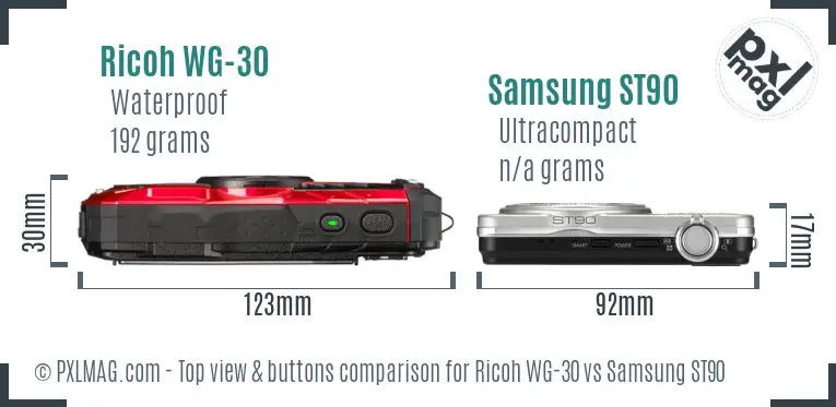 Ricoh WG-30 vs Samsung ST90 top view buttons comparison