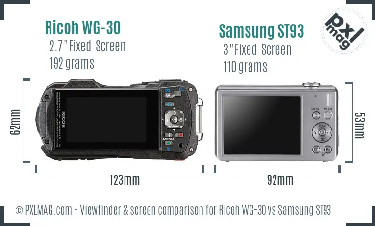 Ricoh WG-30 vs Samsung ST93 Screen and Viewfinder comparison