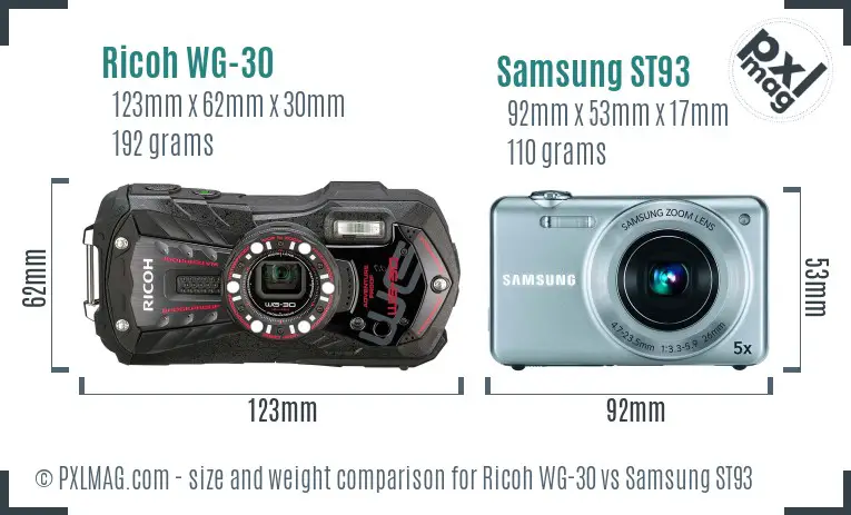 Ricoh WG-30 vs Samsung ST93 size comparison