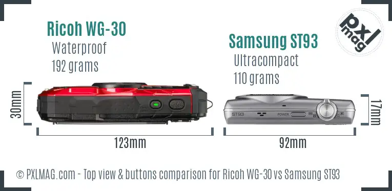 Ricoh WG-30 vs Samsung ST93 top view buttons comparison