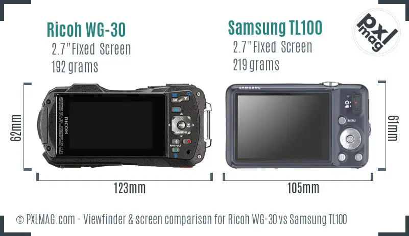Ricoh WG-30 vs Samsung TL100 Screen and Viewfinder comparison