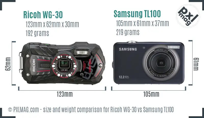Ricoh WG-30 vs Samsung TL100 size comparison