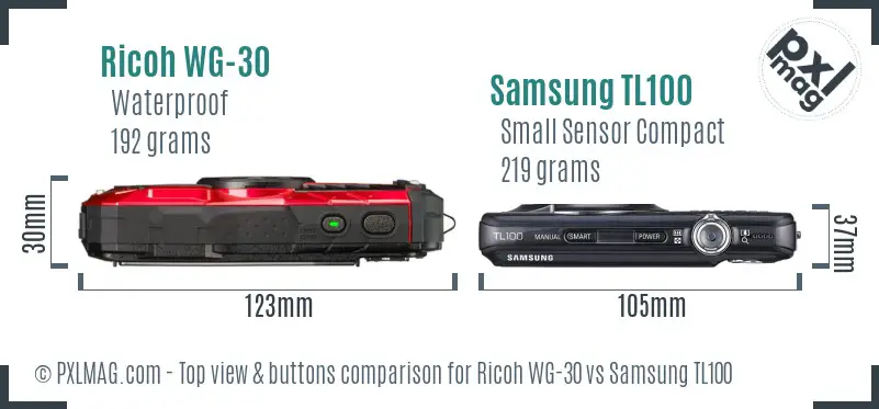 Ricoh WG-30 vs Samsung TL100 top view buttons comparison