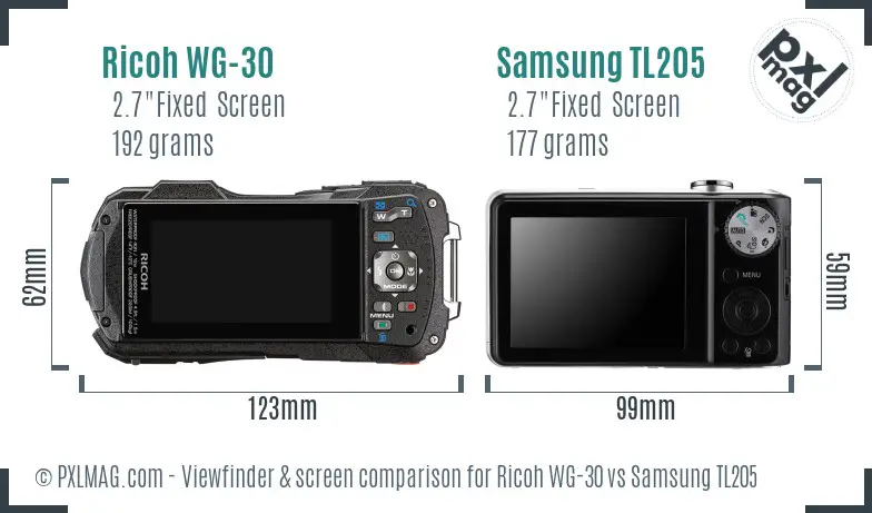 Ricoh WG-30 vs Samsung TL205 Screen and Viewfinder comparison