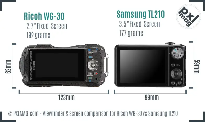 Ricoh WG-30 vs Samsung TL210 Screen and Viewfinder comparison