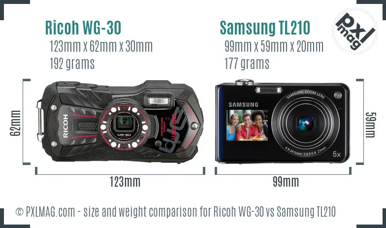 Ricoh WG-30 vs Samsung TL210 size comparison