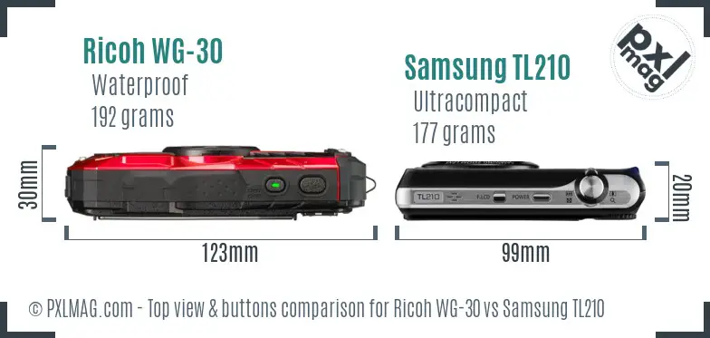 Ricoh WG-30 vs Samsung TL210 top view buttons comparison