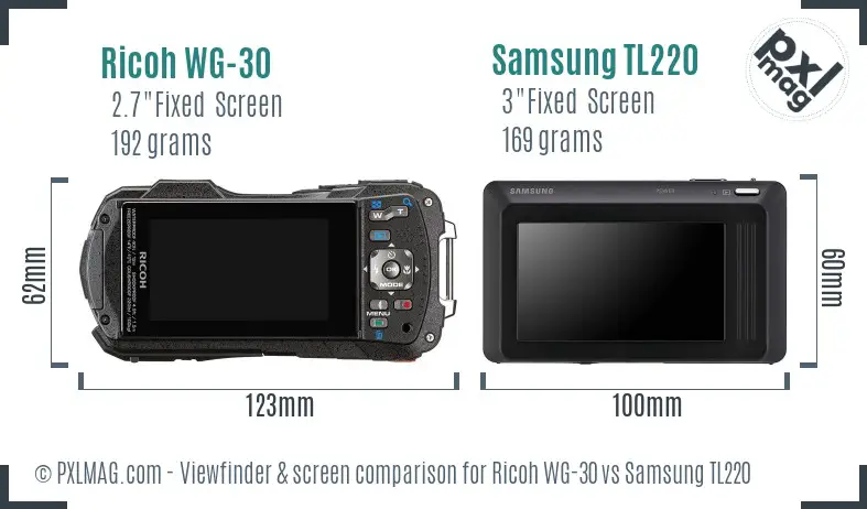 Ricoh WG-30 vs Samsung TL220 Screen and Viewfinder comparison