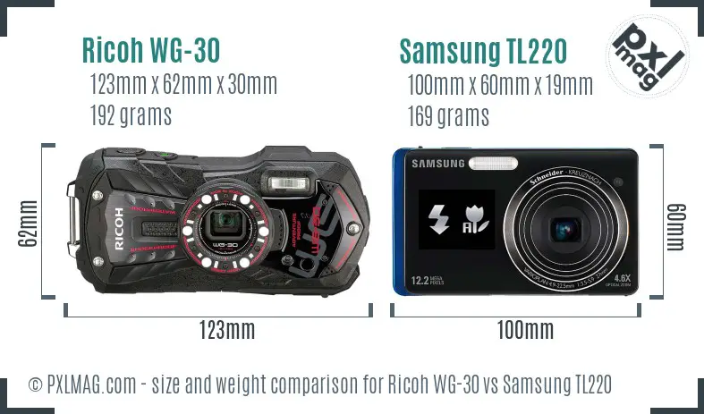 Ricoh WG-30 vs Samsung TL220 size comparison