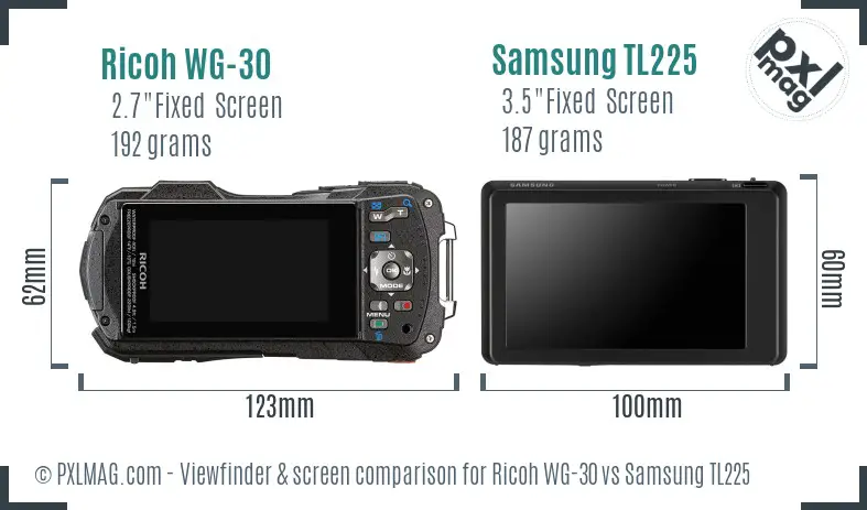 Ricoh WG-30 vs Samsung TL225 Screen and Viewfinder comparison