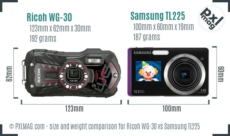 Ricoh WG-30 vs Samsung TL225 size comparison