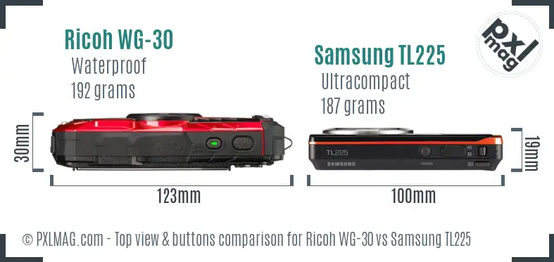 Ricoh WG-30 vs Samsung TL225 top view buttons comparison