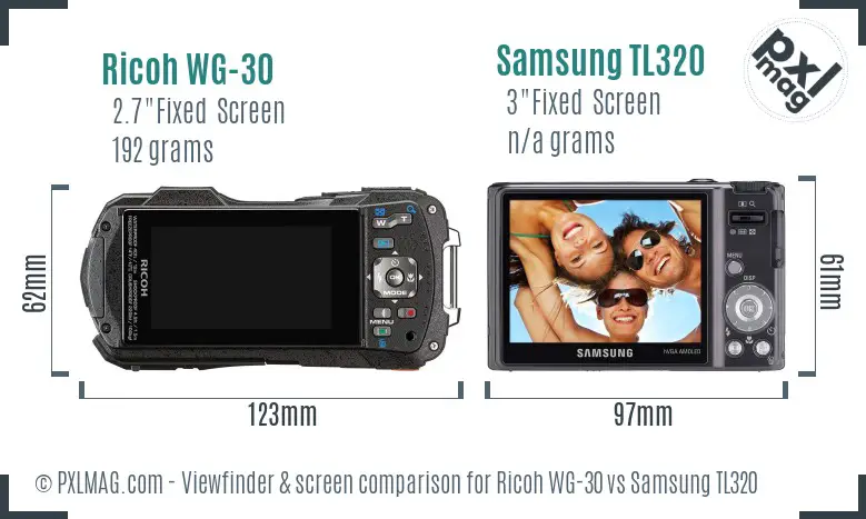 Ricoh WG-30 vs Samsung TL320 Screen and Viewfinder comparison