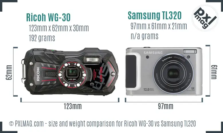 Ricoh WG-30 vs Samsung TL320 size comparison