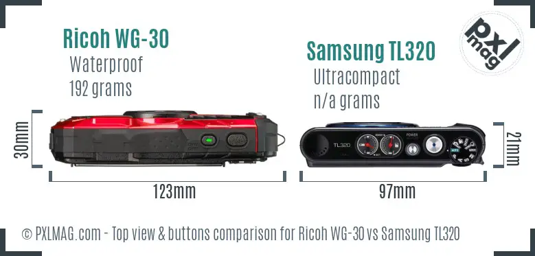 Ricoh WG-30 vs Samsung TL320 top view buttons comparison