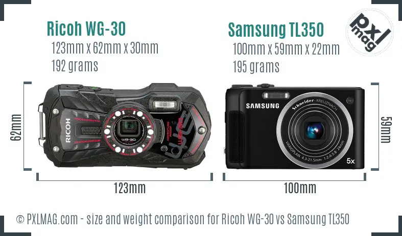Ricoh WG-30 vs Samsung TL350 size comparison