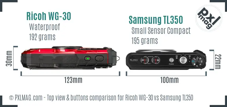 Ricoh WG-30 vs Samsung TL350 top view buttons comparison