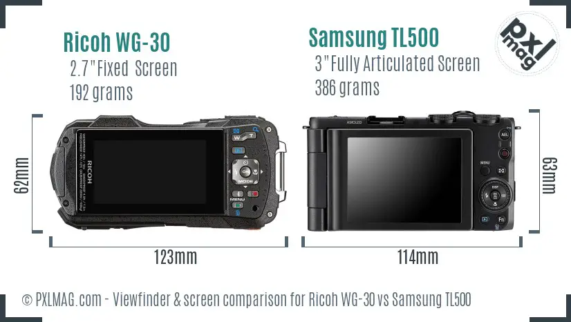 Ricoh WG-30 vs Samsung TL500 Screen and Viewfinder comparison