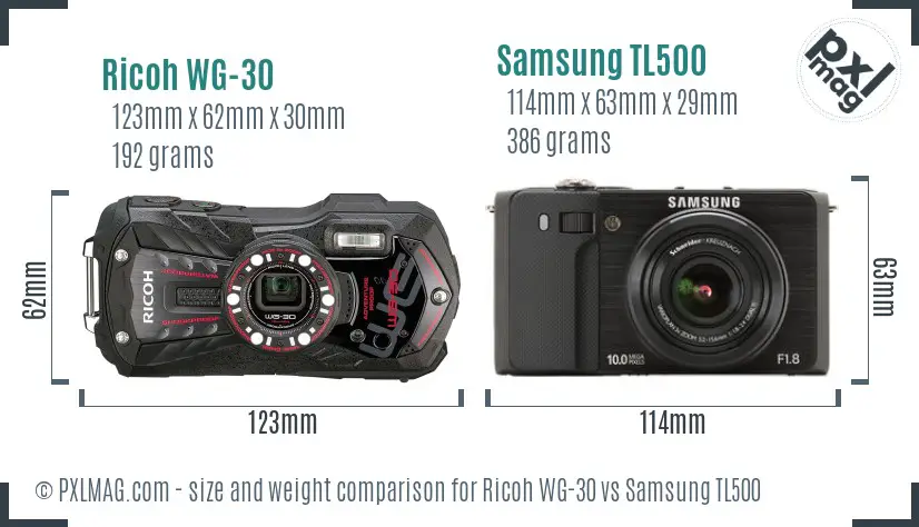 Ricoh WG-30 vs Samsung TL500 size comparison