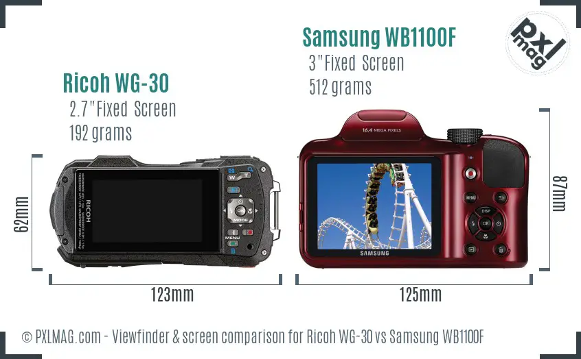 Ricoh WG-30 vs Samsung WB1100F Screen and Viewfinder comparison