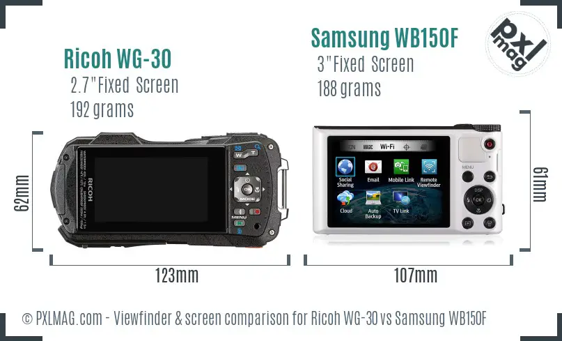 Ricoh WG-30 vs Samsung WB150F Screen and Viewfinder comparison