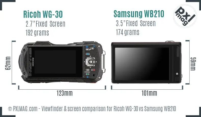 Ricoh WG-30 vs Samsung WB210 Screen and Viewfinder comparison