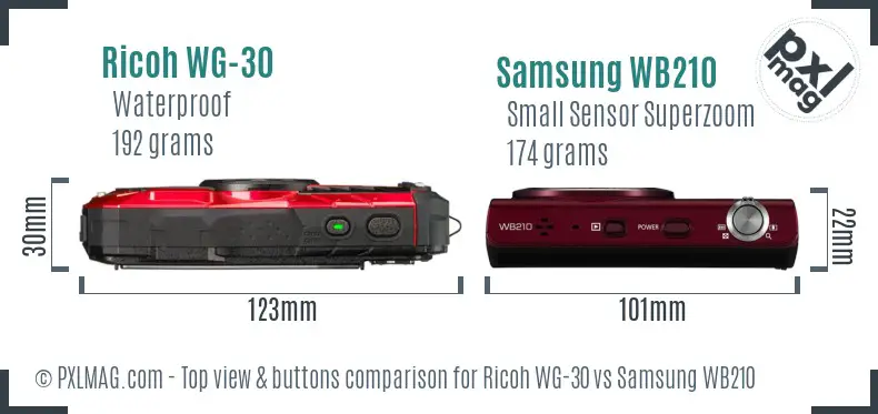 Ricoh WG-30 vs Samsung WB210 top view buttons comparison