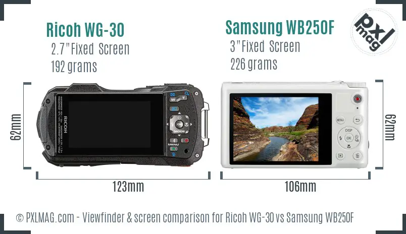 Ricoh WG-30 vs Samsung WB250F Screen and Viewfinder comparison