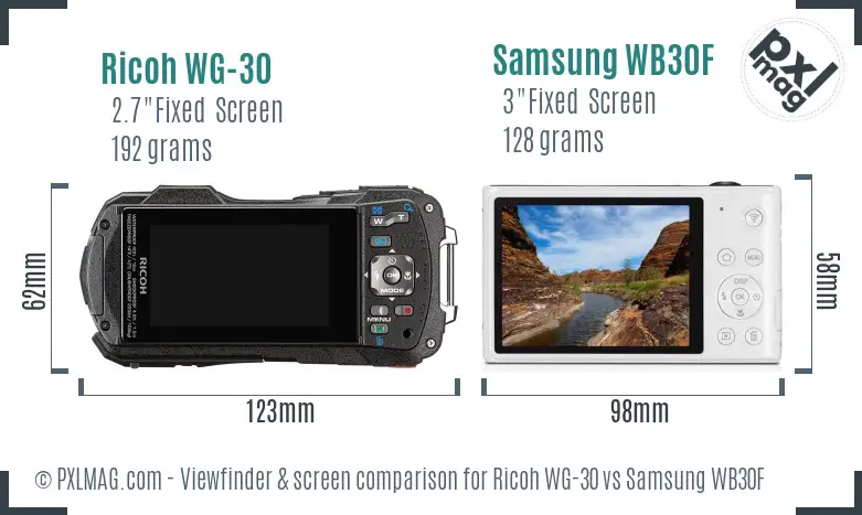Ricoh WG-30 vs Samsung WB30F Screen and Viewfinder comparison