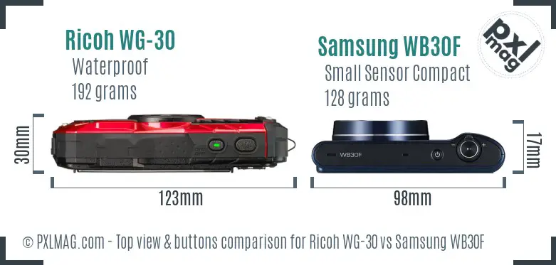 Ricoh WG-30 vs Samsung WB30F top view buttons comparison