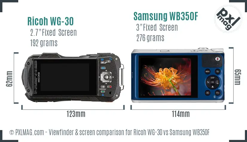 Ricoh WG-30 vs Samsung WB350F Screen and Viewfinder comparison