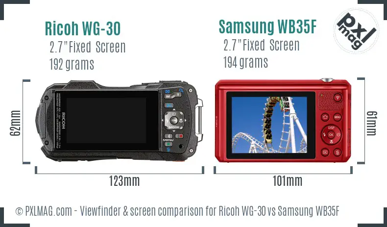 Ricoh WG-30 vs Samsung WB35F Screen and Viewfinder comparison