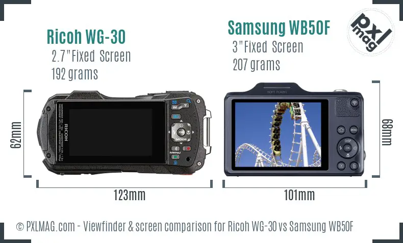Ricoh WG-30 vs Samsung WB50F Screen and Viewfinder comparison