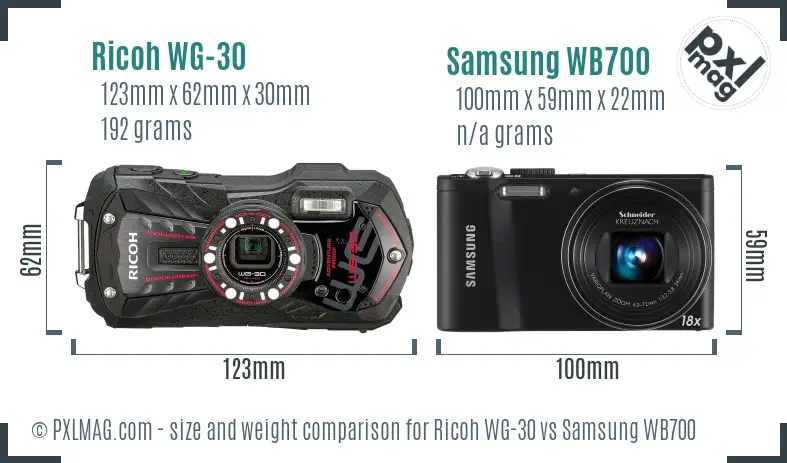 Ricoh WG-30 vs Samsung WB700 size comparison