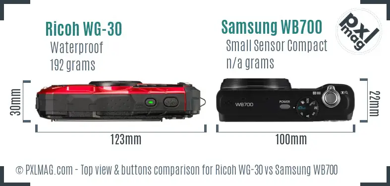 Ricoh WG-30 vs Samsung WB700 top view buttons comparison