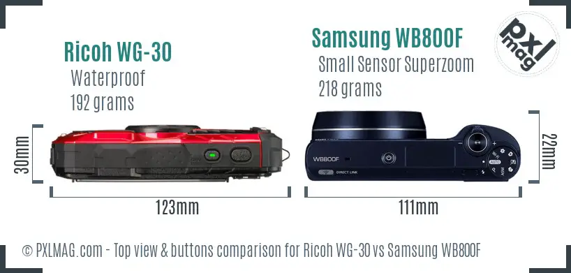 Ricoh WG-30 vs Samsung WB800F top view buttons comparison