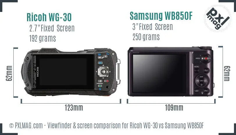 Ricoh WG-30 vs Samsung WB850F Screen and Viewfinder comparison
