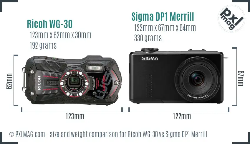 Ricoh WG-30 vs Sigma DP1 Merrill size comparison