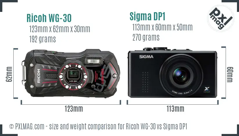 Ricoh WG-30 vs Sigma DP1 size comparison