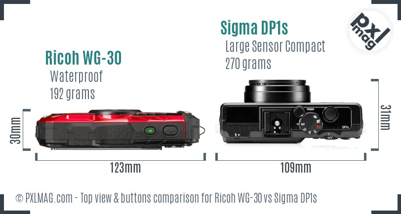 Ricoh WG-30 vs Sigma DP1s top view buttons comparison