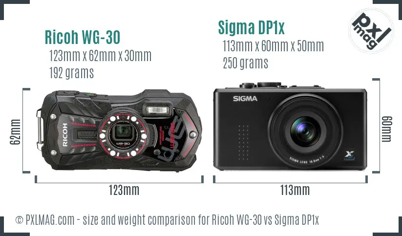 Ricoh WG-30 vs Sigma DP1x size comparison